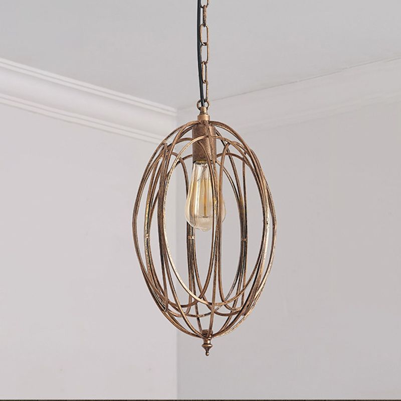 1 Head Metallic Drop Pendant Factory Gold Finish Oval Cage Dining Room Hanging Lamp Kit