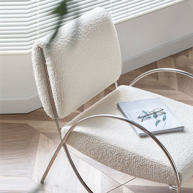 Contemporary Round Arms Accent Armchair White Fixed Back Arm Chair for Living Room