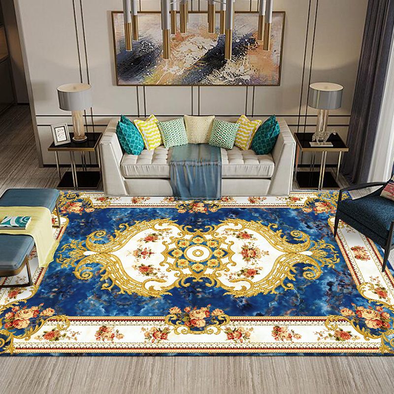 Chinese Living Room Rug Multi Colored Geometric Printed Area Rug Polyster Non-Slip Pet Friendly Indoor Rug