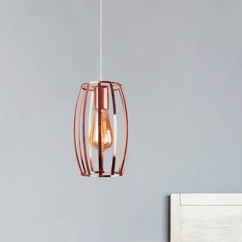 Copper Wire Cage Pendant Light Retro Stylish Metal 1 Head Kitchen Hanging Lamp with Oval Shade