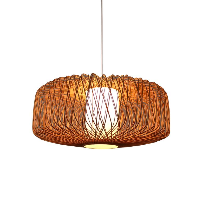 Tambour à thé suspendu Light Bamboo Single Bulb Contemporary Suspension Lightture