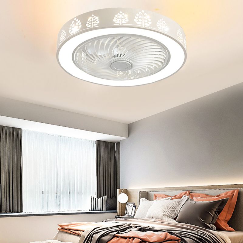 Round Shape Ceiling Fan Light Kids Style Metal 1 Light LED Flush Light