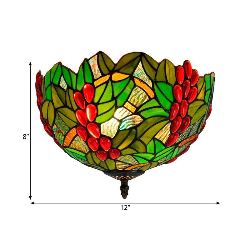 12"/16.5" W Leafy Ceiling Flush Tiffany-Style Metal 2/5 Heads Bronze Flush Mount Lighting Fixture