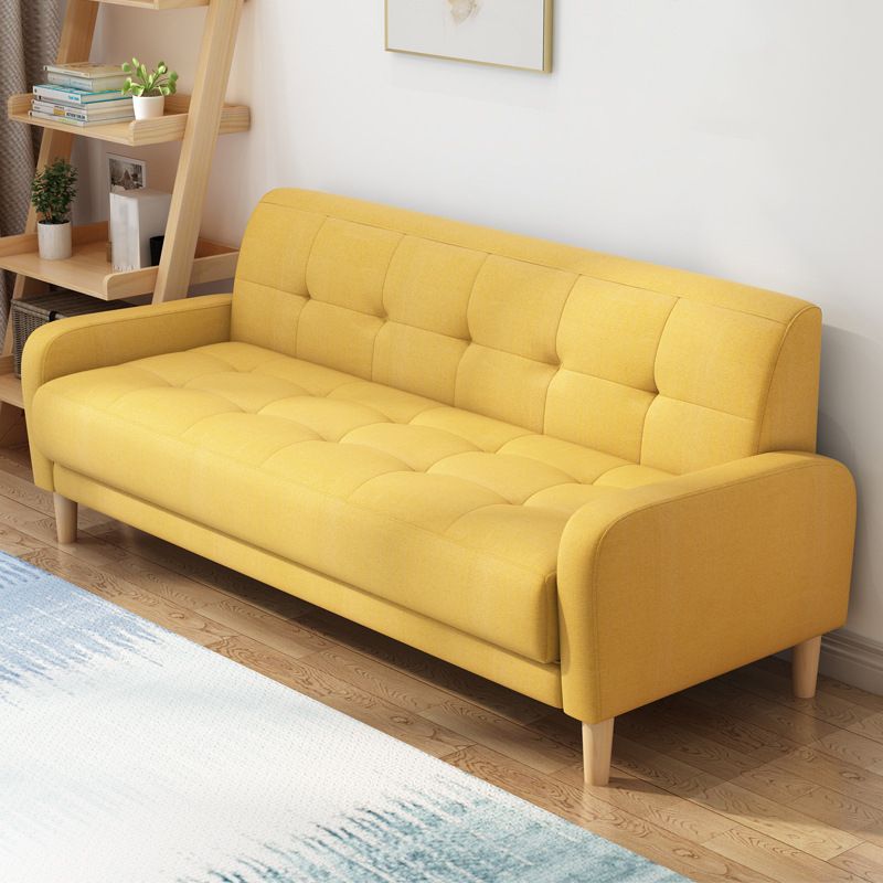 Contemporary Tufted Back Standard Sofa Square Arm Couch with Wooden Legs