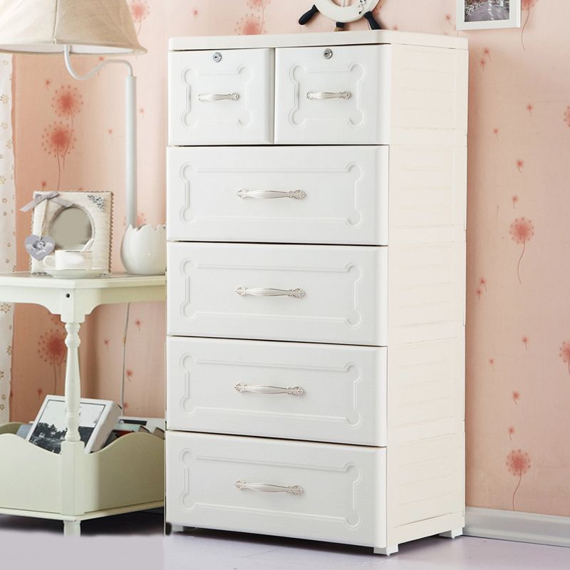 Plastic Vertical Kids Nightstand Contemporary Nursery Dresser for Home