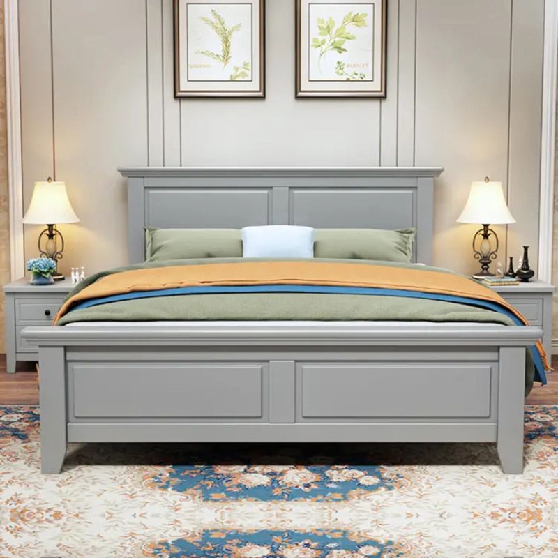 Contemporary Wood Standard Bed, Panel Rectangular Headboard Bed