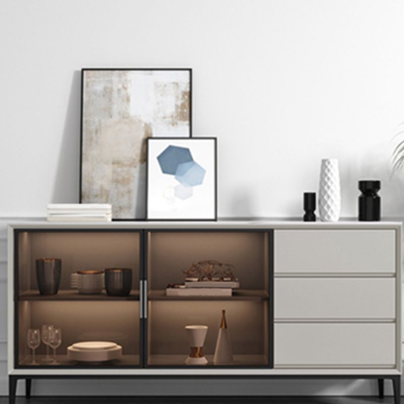 Contemporary Stone Top Sideboard 3 Drawers 2 Doors Sideboard for Living Room