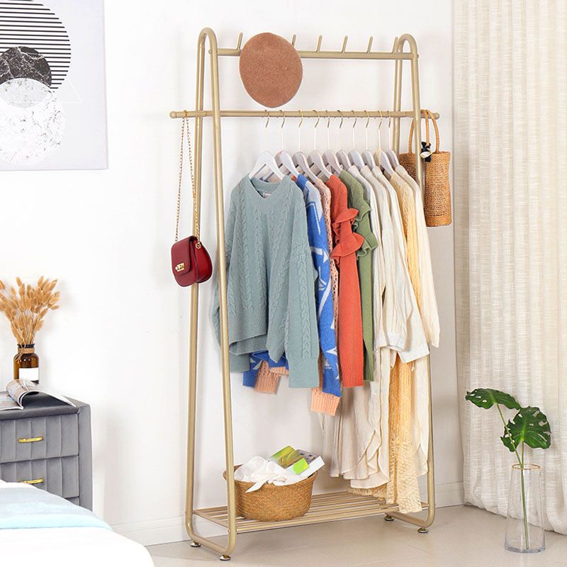 Modern Entryway Kit Metal Framed Hanging Rails and 5 Hooks with Lower Shelf Coat Hanger