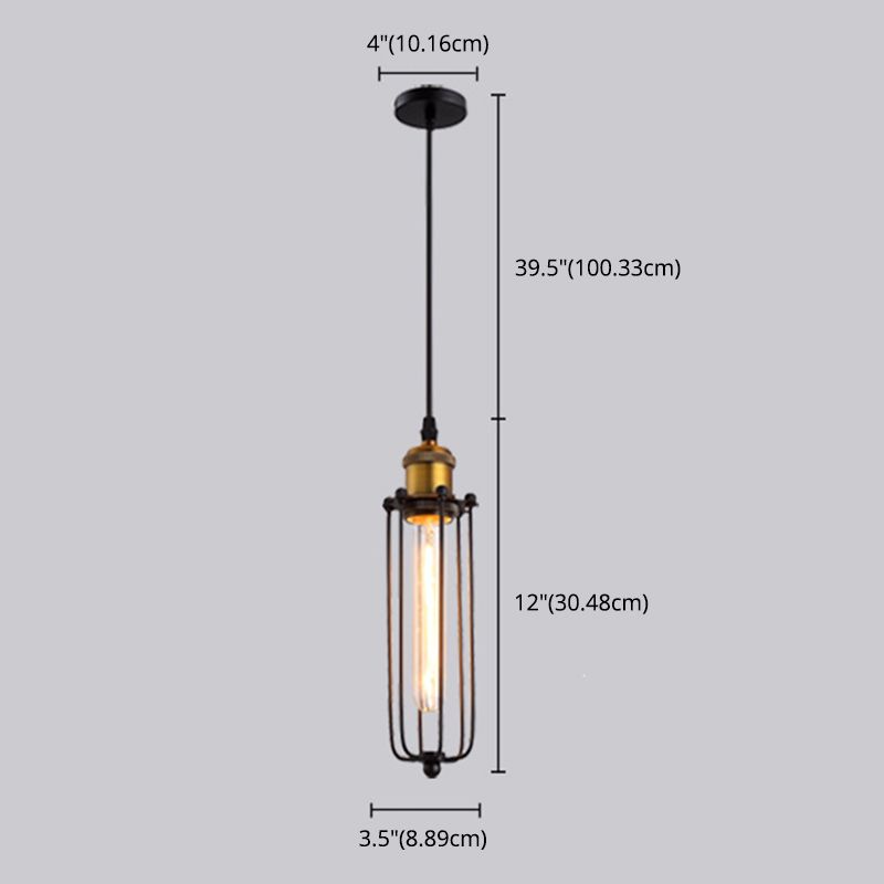 Vintage Industrial Zylindrische Drahtkäfigkäfig Anhänger Licht Black Metall Suspension Licht für Wohnzimmer