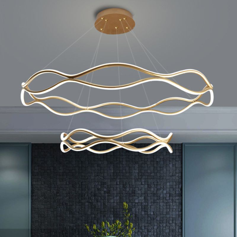 Postmodern Simplicity Wave Ceiling Chandelier Metal Hanging Light with Hanging Cord for Living Room