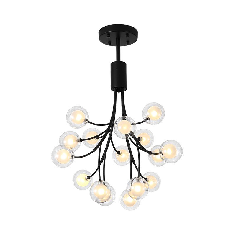 Black Finish Grape Hanging Chandelier 16 Lights Contemporary Metal Pendant Lamp