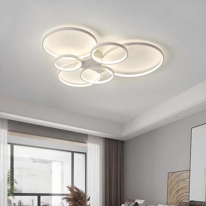 LED Ring 3 / 6 - Light Semi Flush Mount in Matte White Iron and Acrylic Ceiling Fixture