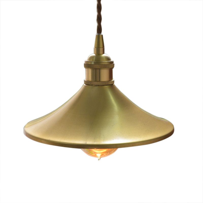 8"/10" Wide Cone Shade Metal Hanging Light Fixture Industrial 1 Light Living Room Pendant Lamp in Brass