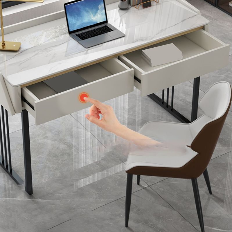 Rectangular Shaped Office Laptop Table Stone Writing Desk in Grey/White