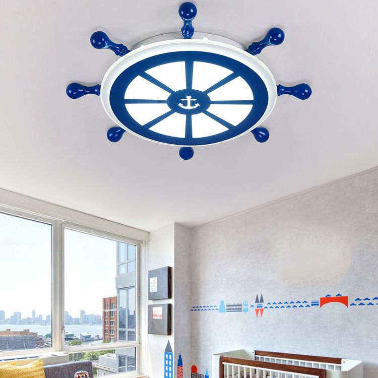 Blue LED Ceiling Light in Kids Style Circular Flush Mount with Acrylic Shade