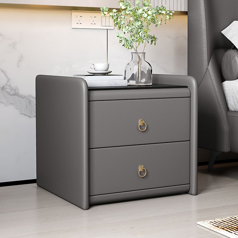 Modern Glass Top Nightstand 2-Drawer Storage 18 Inch Tall Solid Wood Night Table