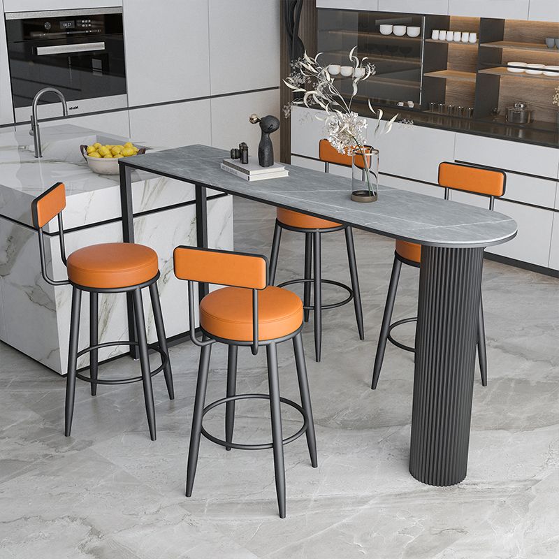 Industrial Iron Bar Dining Table with Stone Top Indoor Bistro Table Fixed Table