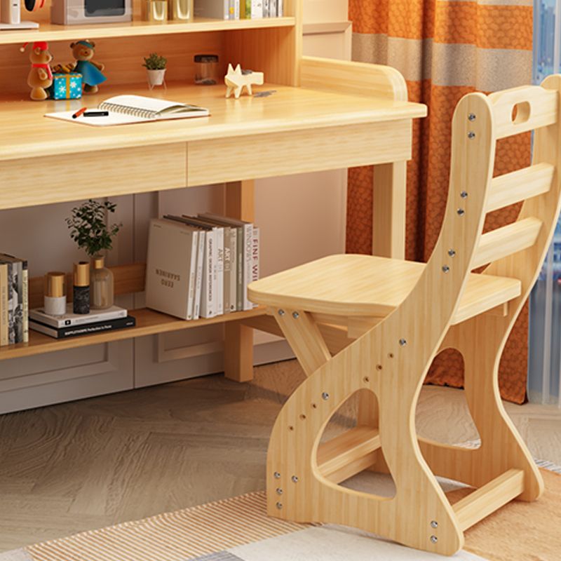 Solid Wood Writing Desk Table and Chairs Set Adjustable Kid's Desk with Storage Shelves