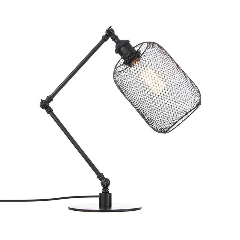 Metal Cylindrical Table Lighting Industrial Style 1 Light Black/Brass Finish Adjustable Table Light with Mesh Screen