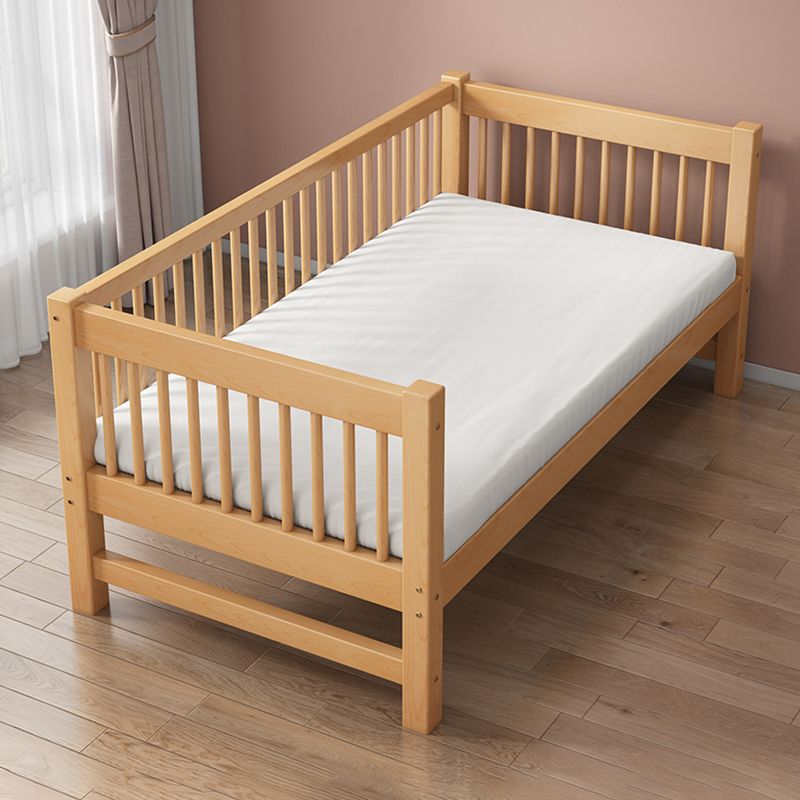 Modern Solid Wood Panel Bed Beech Wood Kids Bed with Guardrail