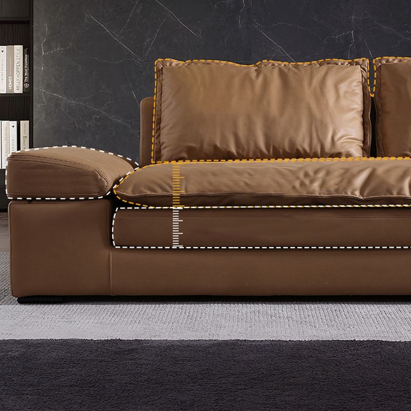 Modern Faux Leather Sectional Tan Cushion Back Sofa for Living Room