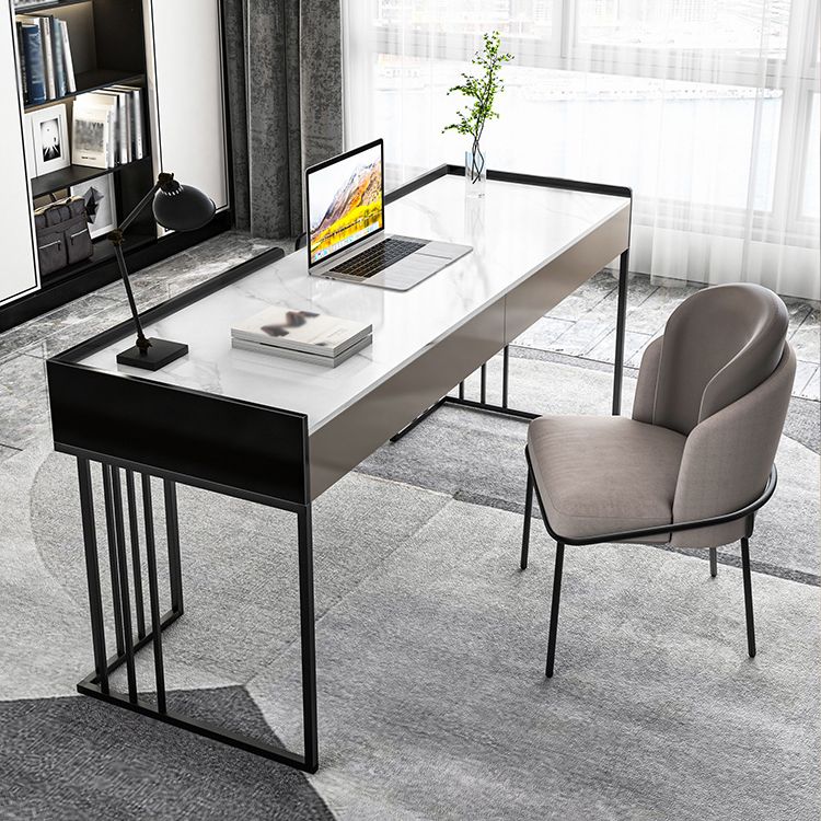 Curved Work Table Home Office Modern Sintered Stone Writing Desk