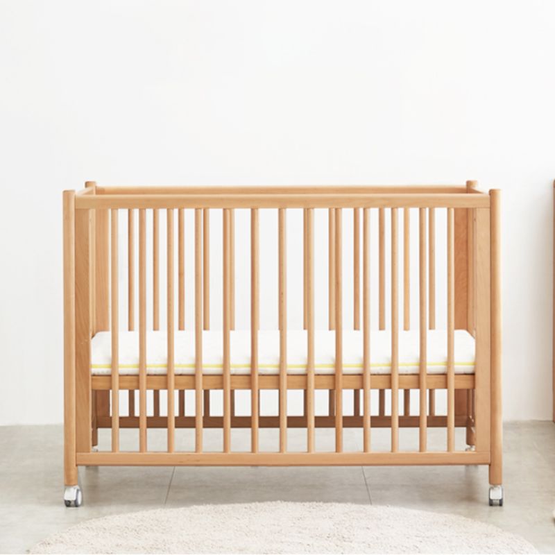 Home Rectangle Crib Sold Wood Adjustable Height Crib with Casters