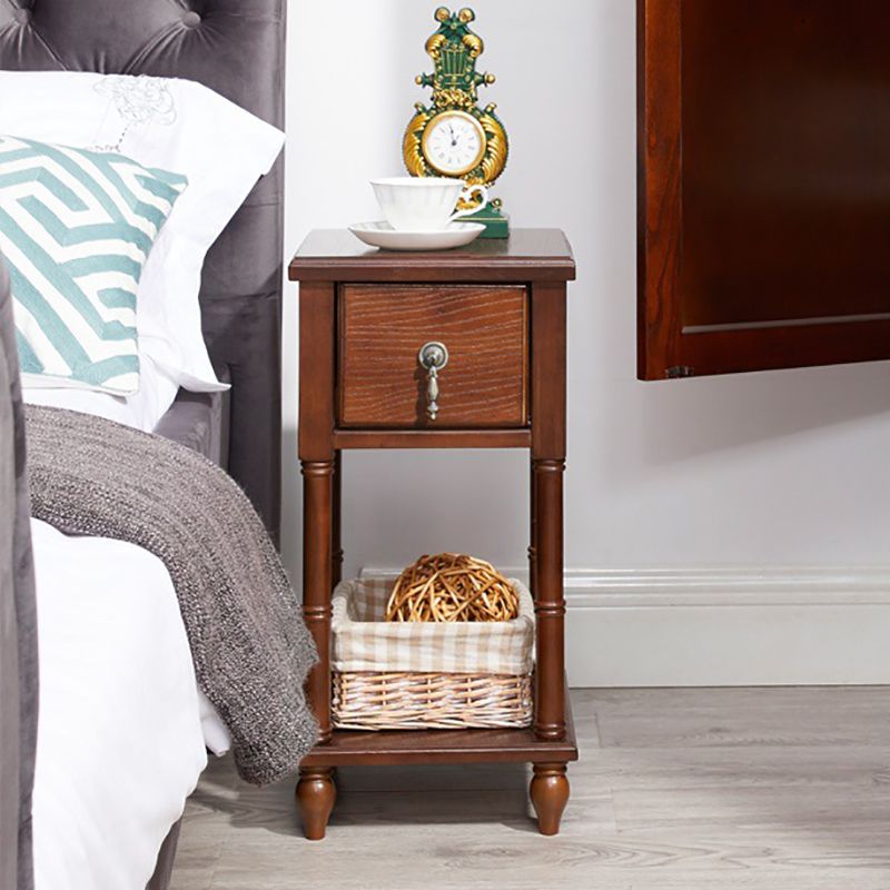 Contemporary Accent Table Nightstand Solid Wood Bedside Cabinet with Drawer