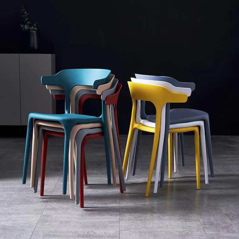 Contemporary Stackable Chairs Dining Open Back Arm Chairs with Plastic Legs