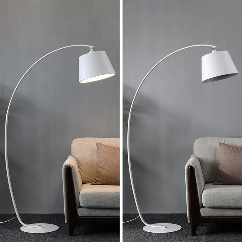 1 Head Floor Lamp Traditional Empire Shade Fabric Standing Light with Arc Arm for Living Room