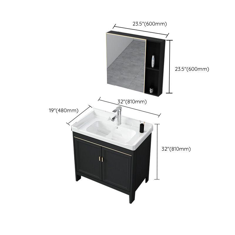 Modern Metal Sink Cabinet Mirror Wall-Mounted Bathroom Vanity Cabinet in Black