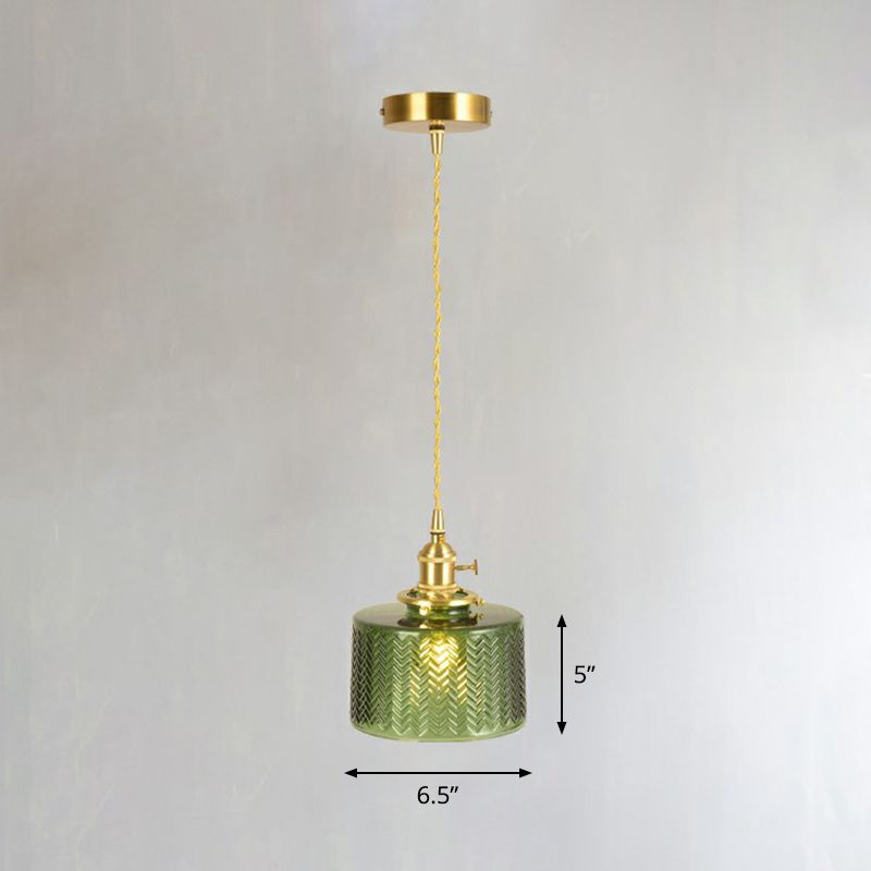 Lampe suspendue en verre ombragée style vintage Single-Bulb Room Salle Lighting Pendant en laiton