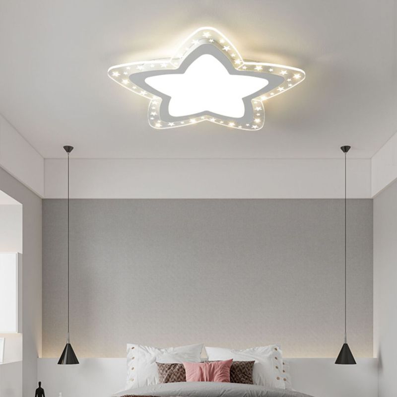 Modern Flush Light Fixtures Star-Shaped Metal 1 Light Flush Mount Lamps in White