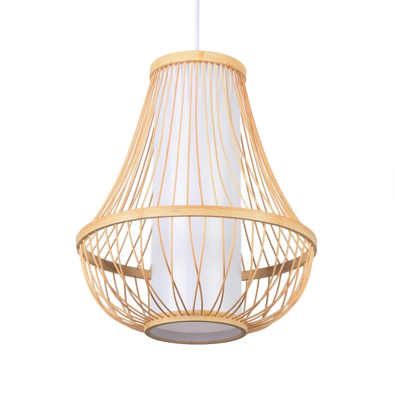 Luce a soffitto di lacrima Bamboo giapponese 1 Bulb Lulb Lughe a sospensione Apparecchiatura con tonalità di pergamena bianca tubolare