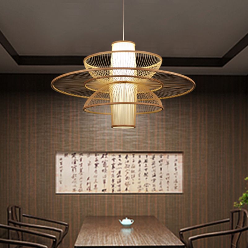 Lotus-Like Bamboo Suspension Lighting Minimalist 1 Head Wood Pendant Ceiling Light for Tea Room