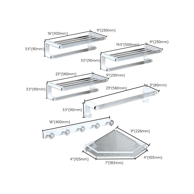 White & Clear Acrylic Bathroom Accessory Set with Towel Bar/Paper Holder/Robe Hook