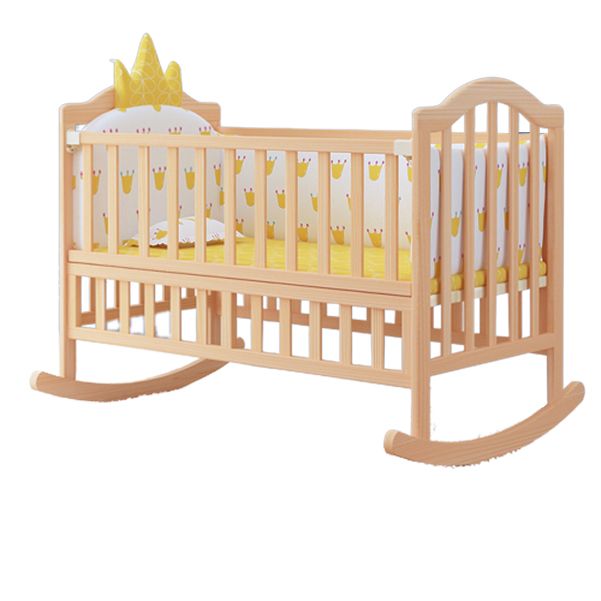 Washed Natural Wood Baby Crib Modern Nursery Crib with Casters/Wheels