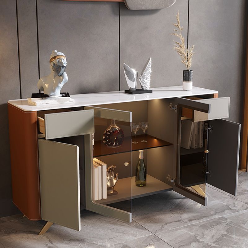 Glam Sideboard Cabinet Stone Sideboard Table with Doors for Dining Room