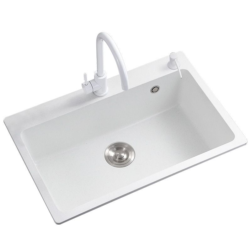 White Rectangle Kitchen Sink 2 Holes Drop-In Contemporary Sink