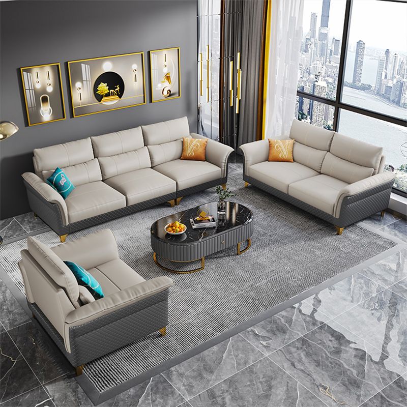 Contemporary Grey Sectional High Back Pillow Top Arm Sofa for Living Room