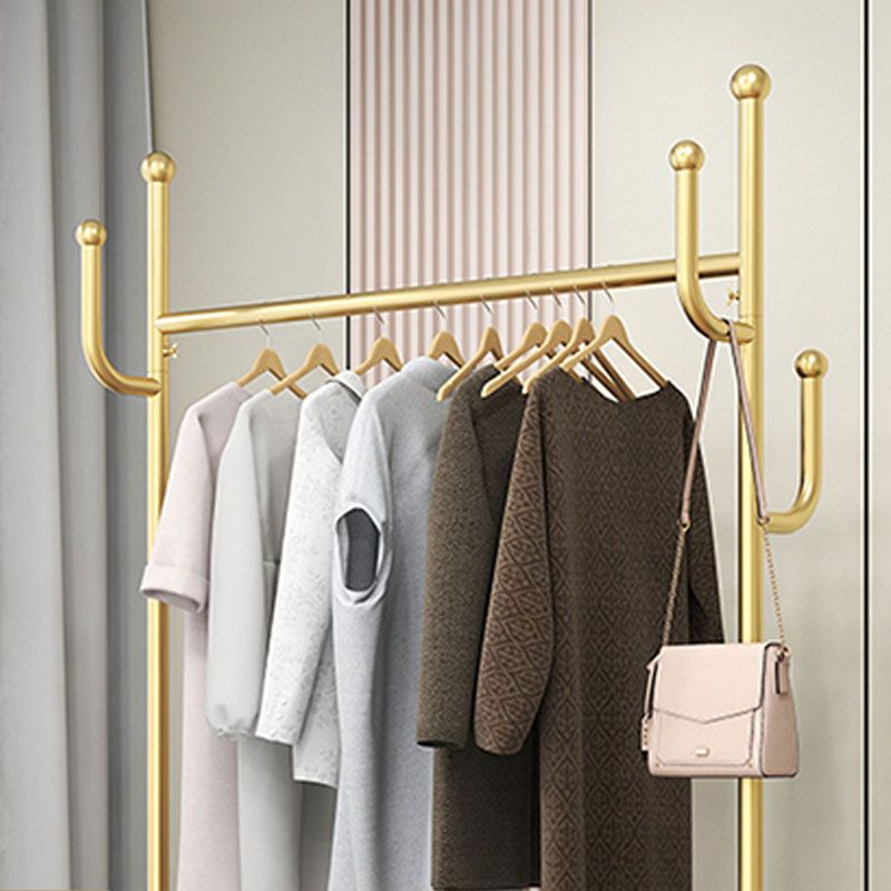 Elegant Metal Clothes Hanger Free Standing Double Storage Shelving Coat Rack with Castors