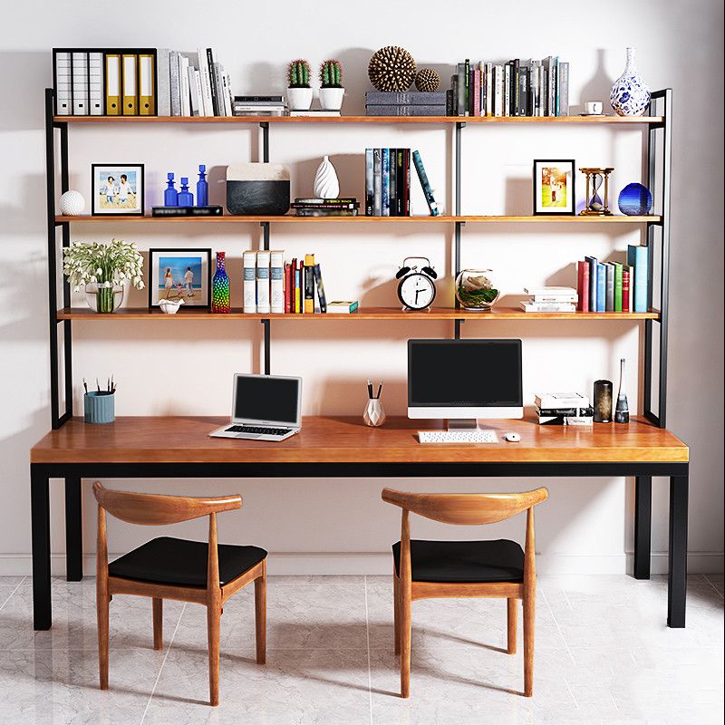 Rectangular Pine Writing Desk Solid Wood Top Desk with Black Metal Legs