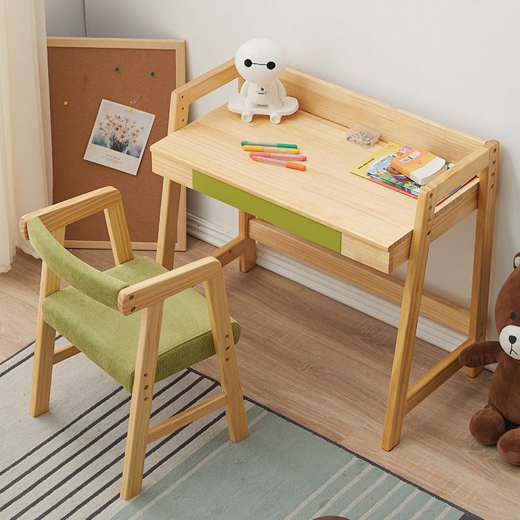 Modern Solid Wood Desk and Chair Kids Adjustable Desk with Drawer