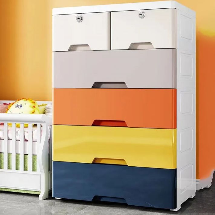 Scandinavian Plastic Vertical Kids Dresser Set with Drawers for Bedroom