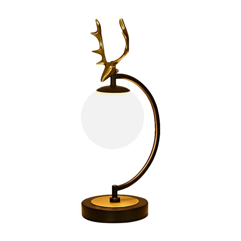 Globe Reading Light Cartoon White Glass 1-Light Black/Gold with Deer Design for Bedroom