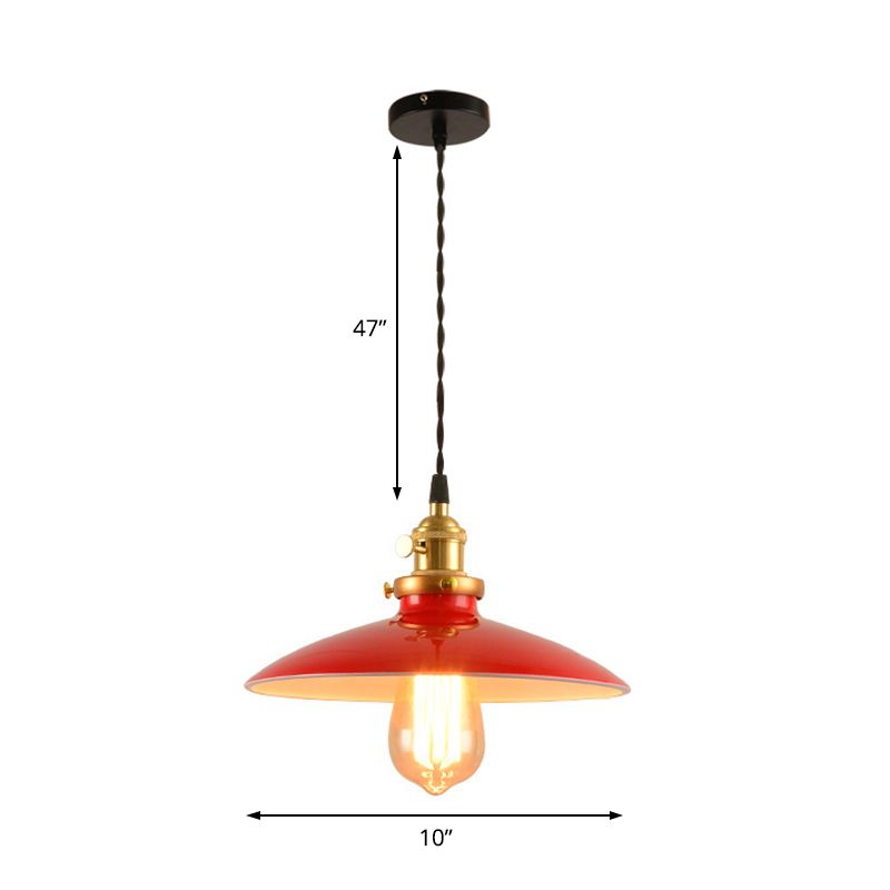 Industrial Style Bowl Pendant Lamp 10"/12.5" Wide 1 Light Metal Hanging Light in Black/White/Red over Table