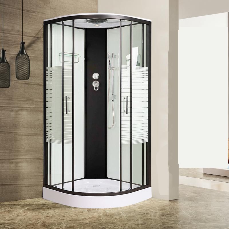 Contemporary Round Shower Stall Rain Shower Striped Framed Shower Stall with Ceiling