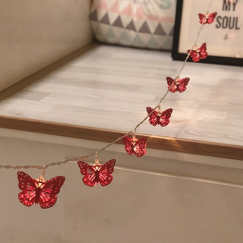 Red Butterfly LED Party Lamp Modern 40 Bulbs Iron Battery/USB Operated Fairy Light String for Bedroom, 6m