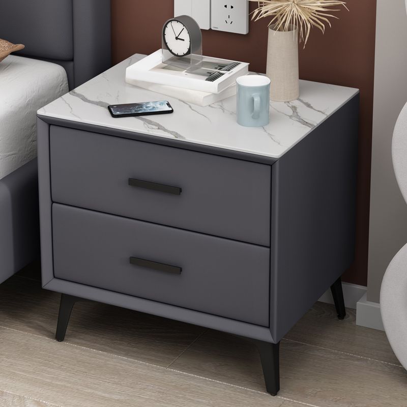 Stone Night Table Contemporary Bedside Cabinet with 2 Drawers