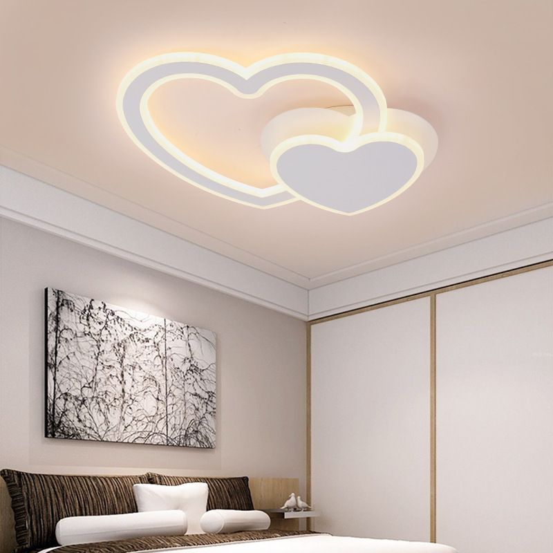 Kids Undertint LED Flush Ceiling Light Double Loving-Heart Acrylic Ceiling Lamp for Kid Bedroom